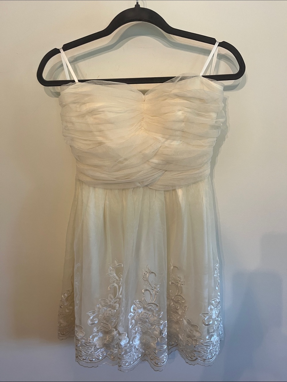 Vintage dELiA*s Strapless Ivory Chiffon Dress with Floral Hem